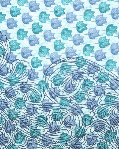 Indiehaat | Kashmiri Silk Printed Saree Light Blue & Teal