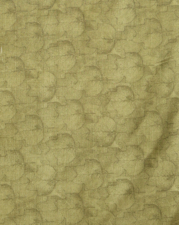 Indiehaat | Kashmiri Silk Printed Saree White & Olive Green