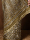 Indiehaat | Kashmiri Silk Printed Saree Olive & Brown