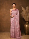 Indiehaat | Kashmiri Silk Printed Saree Dusty Rose & Mute