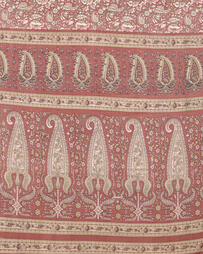 Indiehaat | Kashmiri Silk Printed Saree Maroon & Dusty Rose