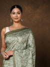 Indiehaat | Kashmiri Silk Printed Saree Sage Green & Ligh