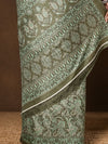 Indiehaat | Kashmiri Silk Printed Saree Sage Green & Ligh