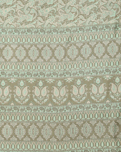 Indiehaat | Kashmiri Silk Printed Saree Sage Green & Ligh
