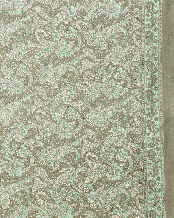 Indiehaat | Kashmiri Silk Printed Saree Sage Green & Ligh