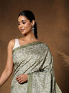 Indiehaat | Kashmiri Silk Printed Saree Olive Green & Pal