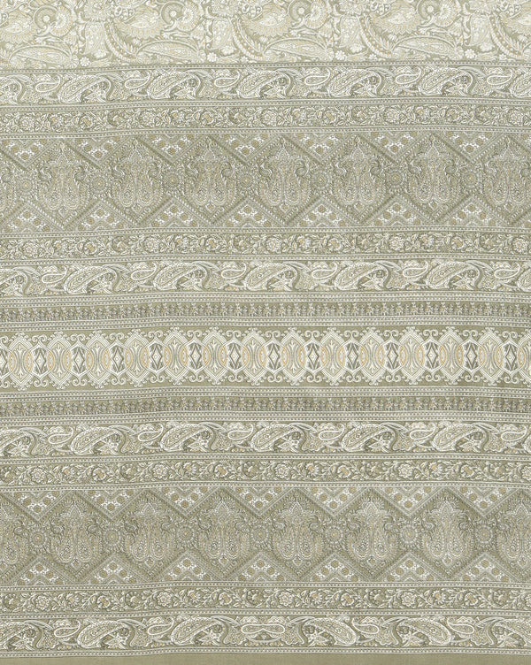 Indiehaat | Kashmiri Silk Printed Saree Olive Green & Pal