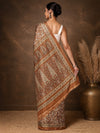 Indiehaat | Kashmiri Silk Printed Saree Brown & Bronze