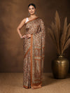 Indiehaat | Kashmiri Silk Printed Saree Brown & Bronze