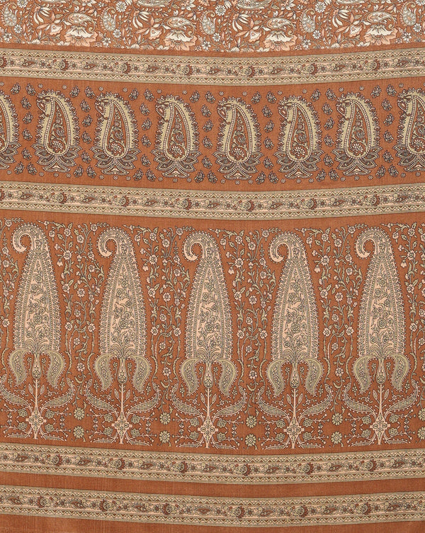 Indiehaat | Kashmiri Silk Printed Saree Brown & Bronze