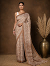 Indiehaat | Kashmiri Silk Printed Saree Light Brown & Beige