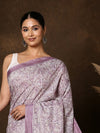 Indiehaat | Kashmiri Silk Printed Saree Lavender & White
