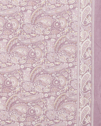 Indiehaat | Kashmiri Silk Printed Saree Lavender & White
