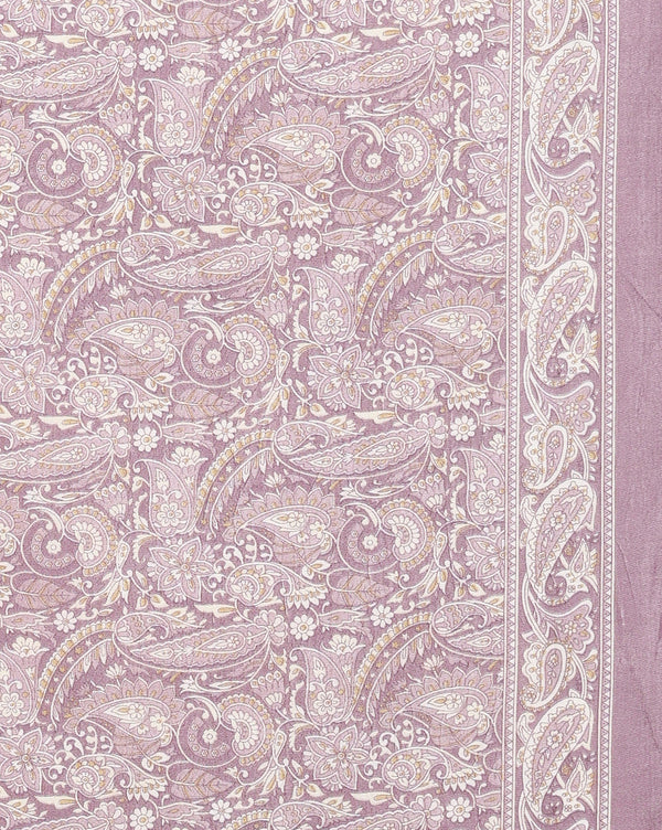 Indiehaat | Kashmiri Silk Printed Saree Lavender & White