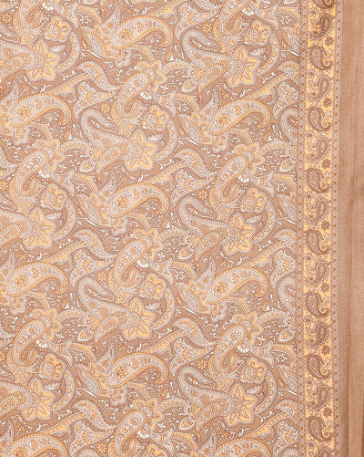 Indiehaat | Kashmiri Silk Printed Saree Tan & Brown