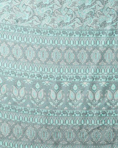 Indiehaat | Kashmiri Silk Printed Saree Slate Grey & Teal