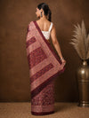 Indiehaat | Kashmiri Silk Printed Saree Maroon & Burgundy