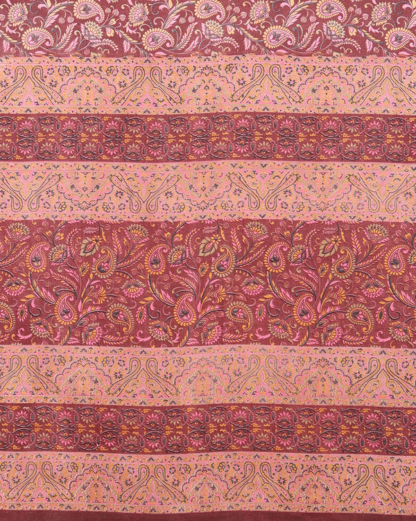 Indiehaat | Kashmiri Silk Printed Saree Maroon & Burgundy