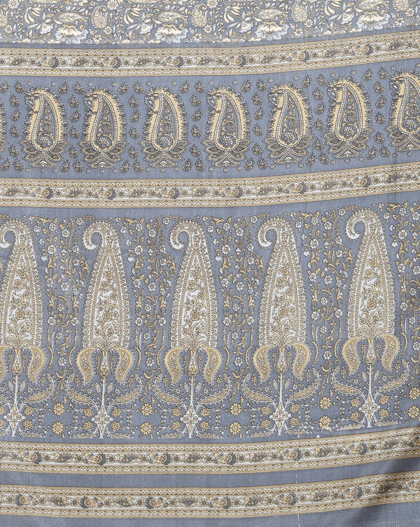 Indiehaat | Kashmiri Silk Printed Saree Slate Grey & Char