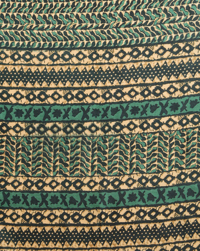 Indiehaat | Kashmiri Silk Printed Saree Forest Green & Gold