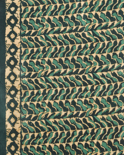 Indiehaat | Kashmiri Silk Printed Saree Forest Green & Gold