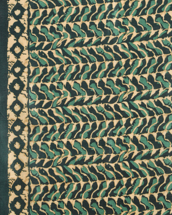 Indiehaat | Kashmiri Silk Printed Saree Forest Green & Gold