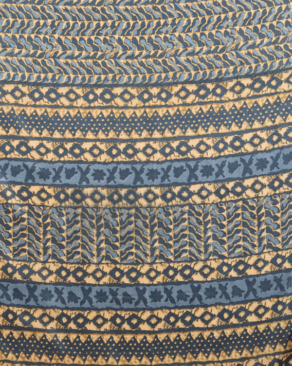 Indiehaat | Kashmiri Silk Printed Saree Dark Blue & Tan