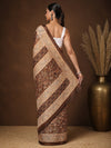 Indiehaat | Kashmiri Silk Printed Saree Dark Brown & Ligh