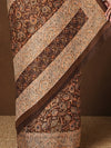 Indiehaat | Kashmiri Silk Printed Saree Dark Brown & Ligh