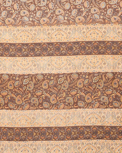 Indiehaat | Kashmiri Silk Printed Saree Dark Brown & Ligh