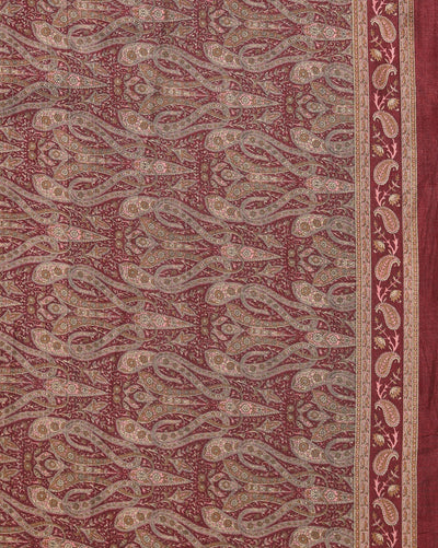 Maroon & Pink Paisley Kashmiri Silk Printed Saree | Manzil