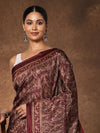 Indiehaat | Kashmiri Silk Printed Saree Dark Maroon & Brown