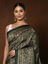 Indiehaat | Kashmiri Silk Printed Saree Dark Green & Black