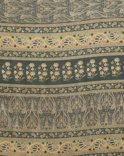 Indiehaat | Kashmiri Silk Printed Saree Dark Green & Black