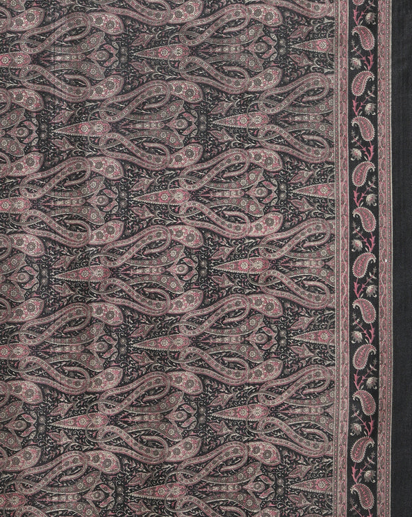 Indiehaat | Kashmiri Silk Printed Saree Black & Charcoal 