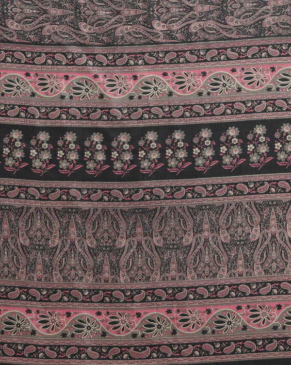 Indiehaat | Kashmiri Silk Printed Saree Black & Charcoal 
