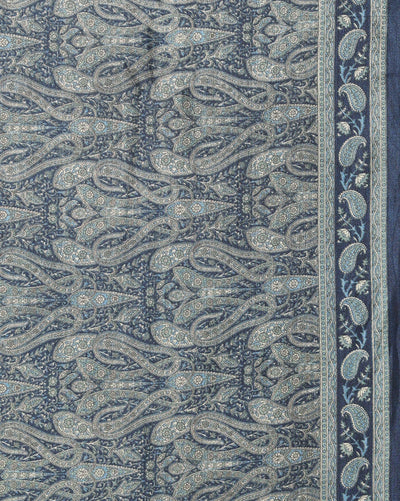 Indiehaat | Kashmiri Silk Printed Saree Dark Blue & Slate