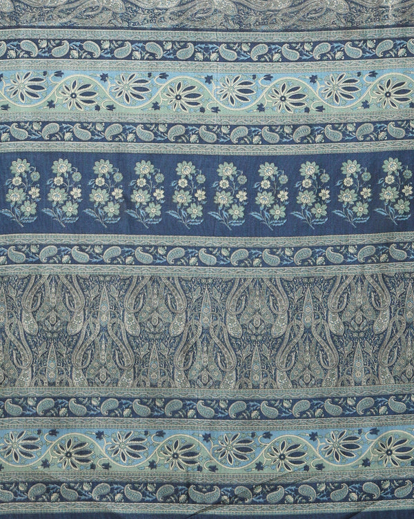 Indiehaat | Kashmiri Silk Printed Saree Dark Blue & Slate