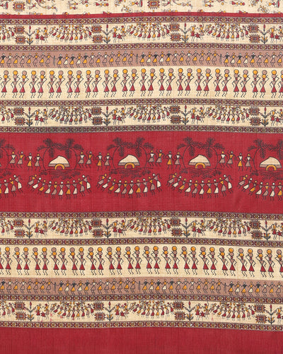 Indiehaat | Kashmiri Silk Printed Saree Beige & Maroon