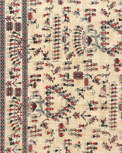 Indiehaat | Kashmiri Silk Printed Saree Beige & Black