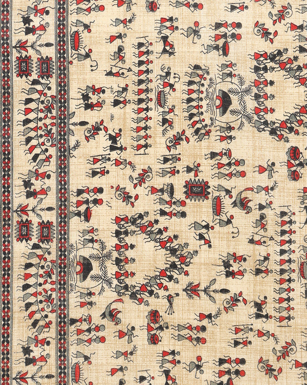 Indiehaat | Kashmiri Silk Printed Saree Beige & Black