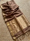 Indiehaat | Pure Handloom Silk Linen Saree Brown