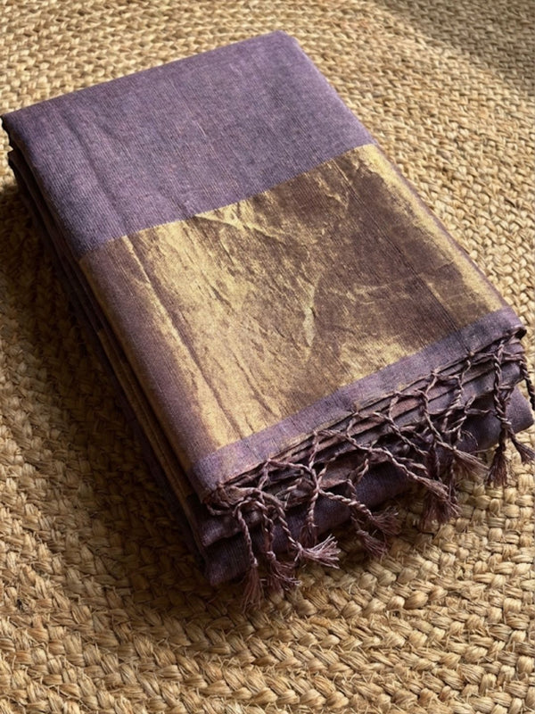 Indiehaat | Pure Handloom Silk Linen Saree Purple