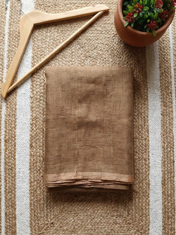 Indiehaat | Pure Handloom Silk Linen Saree Brown