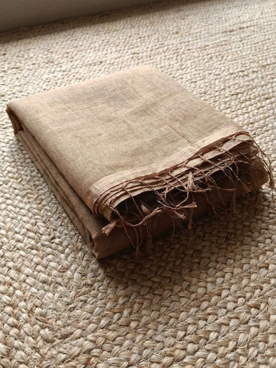 Indiehaat | Pure Handloom Silk Linen Saree Brown