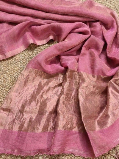 Indiehaat | Pure Handloom Silk Linen Saree Pink