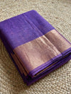 Indiehaat | Pure Handloom Silk Linen Saree Purple