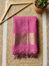 Indiehaat | Pure Handloom Silk Linen Saree Pink