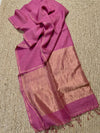 Indiehaat | Pure Handloom Silk Linen Saree Pink