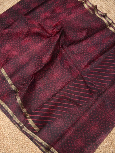 Dye & Drape Kota Doria Lehariya Bandhej Saree Burgundy